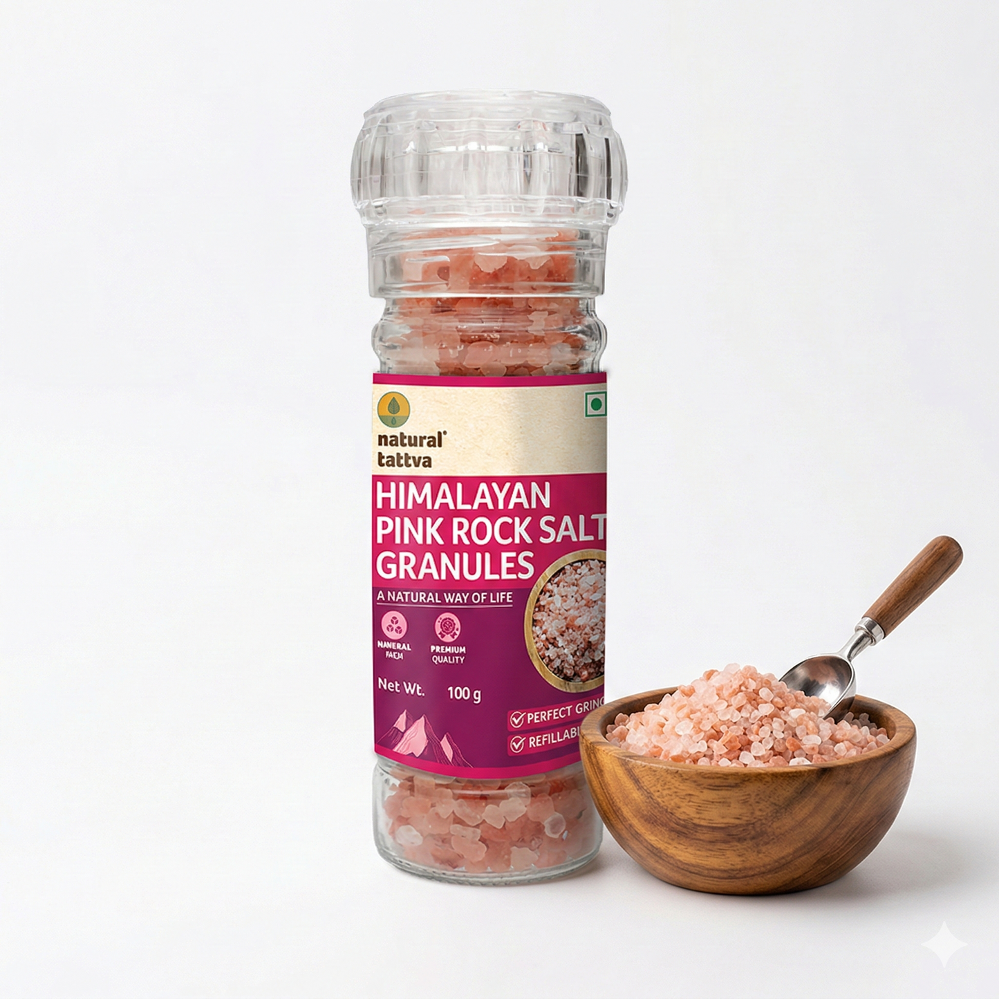 Organic Tattva NATURAL TATTVA Himanlayan Pink Salt Granules, Grinder