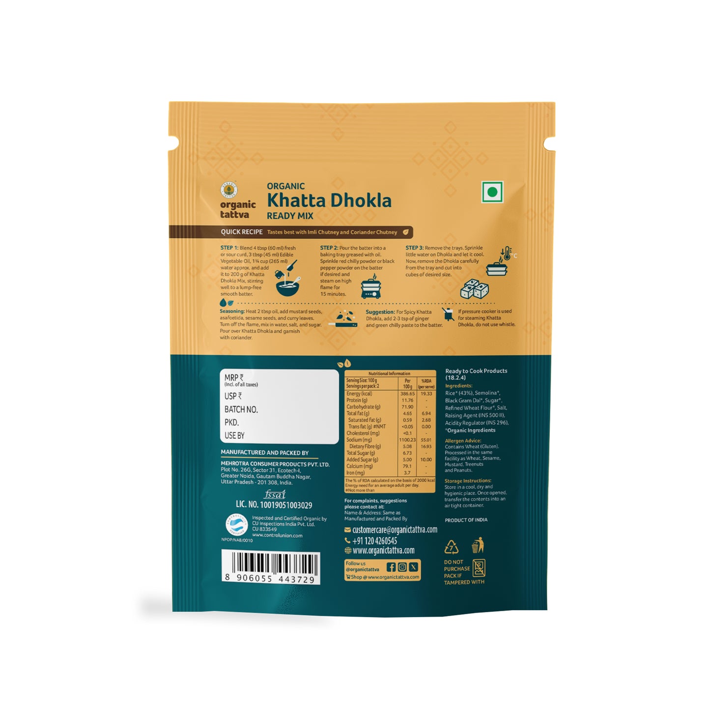 Organic Tattva  Organic Khatta Dhokla Ready Mix