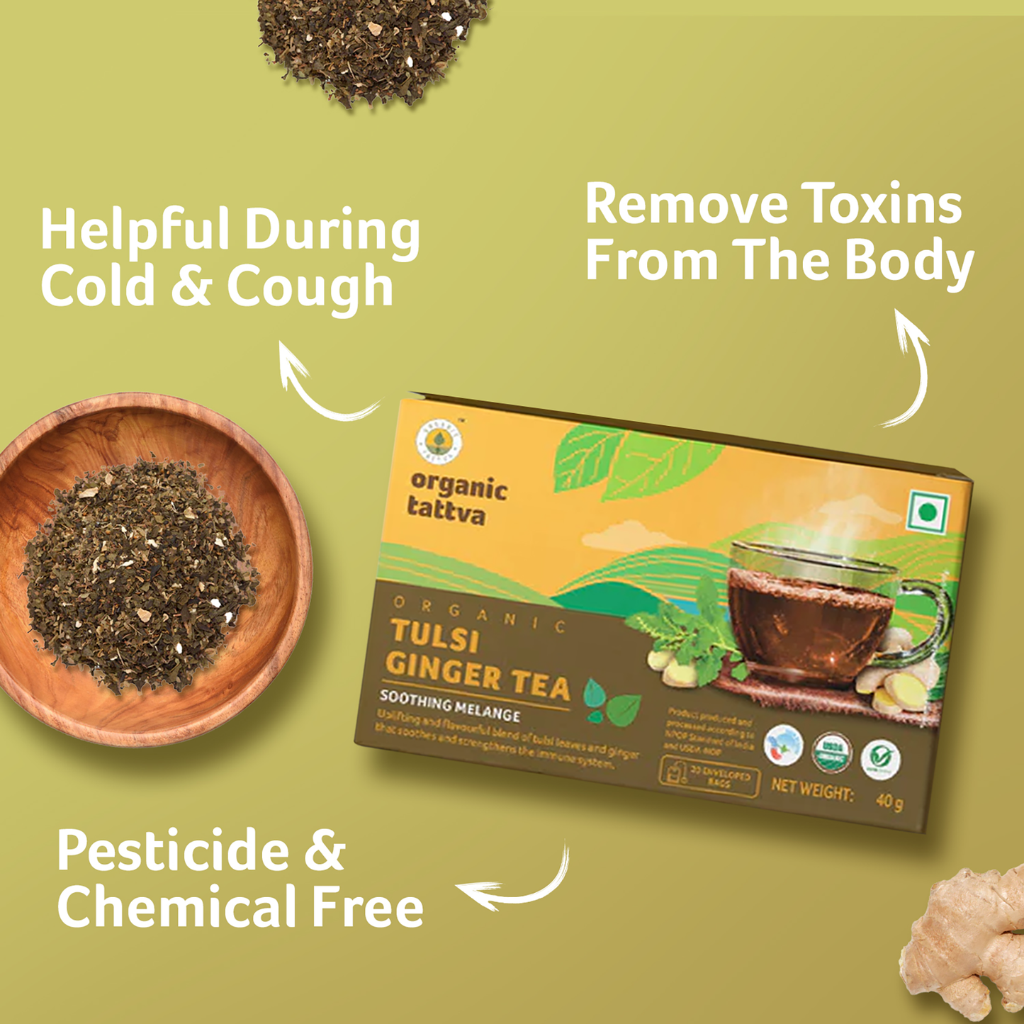 Organic tattva Organic Tulsi Ginger Tea (20 teabags)