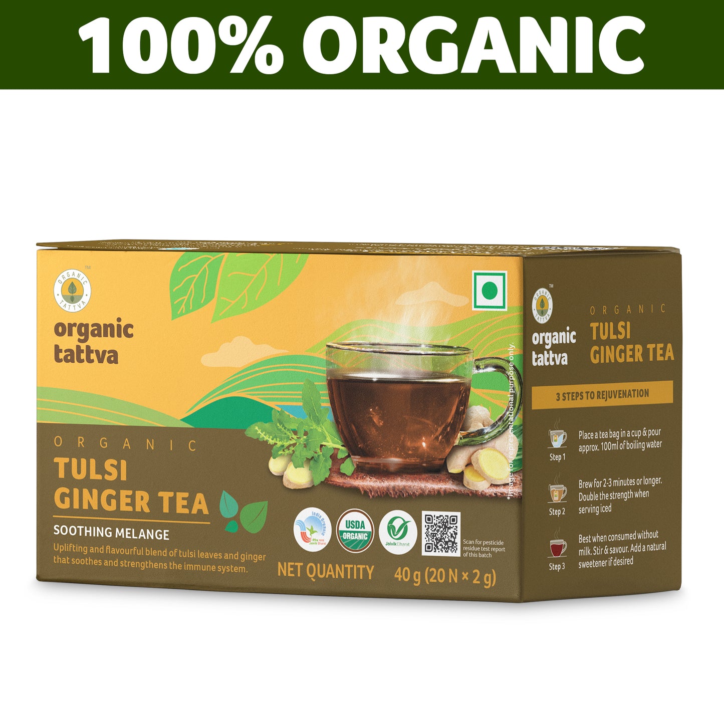 Organic tattva Organic Tulsi Ginger Tea (20 teabags)