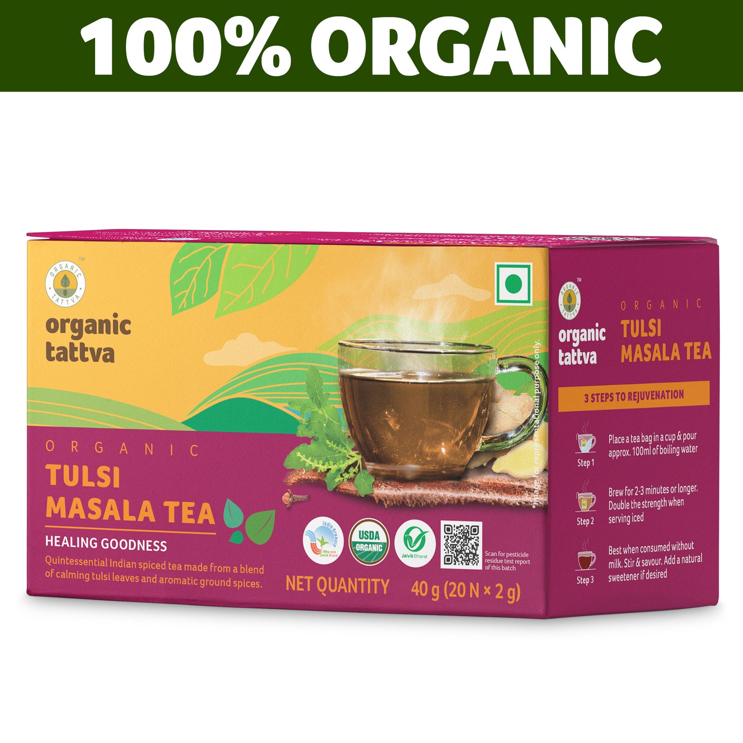 Organic Tattva Organic Tulsi Masala Tea (20 teabags)